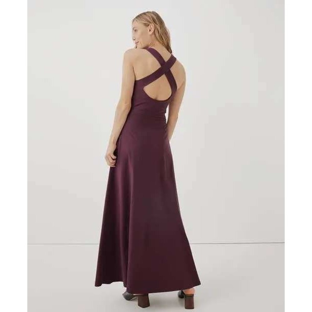 Pact Organic Cotton Fit and Flare Open Back Midi Dress Medium